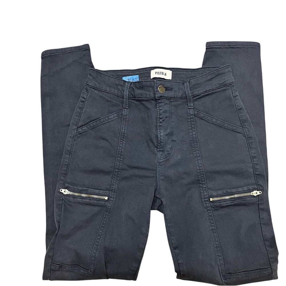 Pistola Hannah Zip Cargo Pants Skinny Navy Blue Utility Pockets Moto Jeans 25